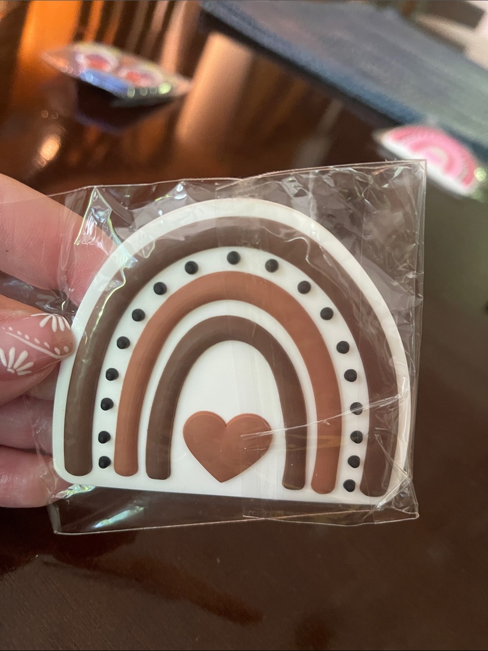 Brown Rainbow Heart Silicone Bogg Bag Charm nwt